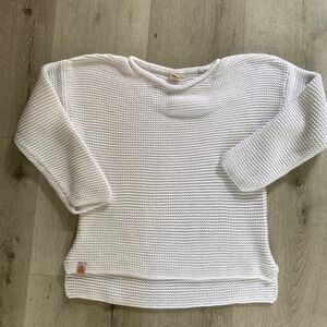 Shxt That I Knit White Pima Cotton Garter Stitch Boat Neck Sweater Small